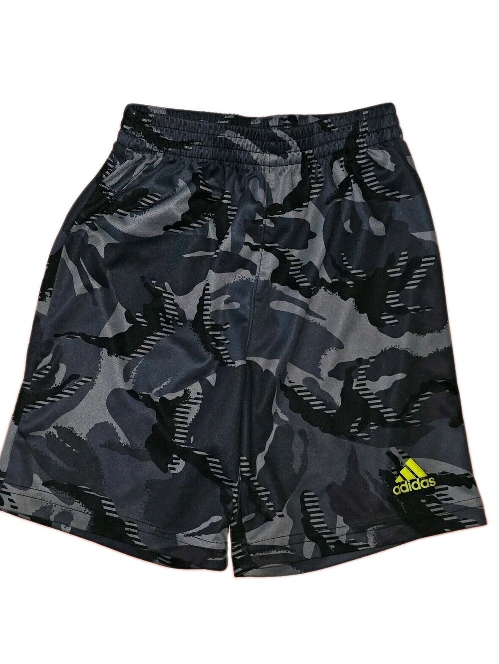 Adidas Boys Gray/Black Camo Athletic Shorts Drawstring Elastic Waist Size 5